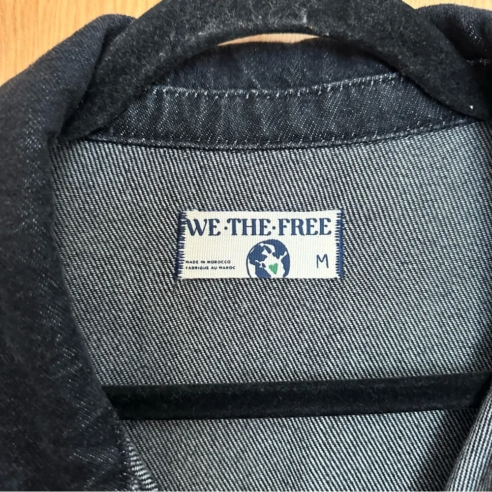 free people townes black denim long sleeve button up jumpsuit coveralls